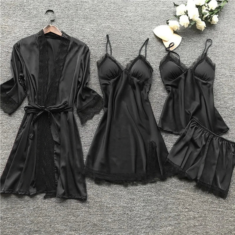 Luxuriöses Damen Nachtwäsche Set mit Spitze, ideal als elegantes Geschenk. Komfortabler Hausanzug.
