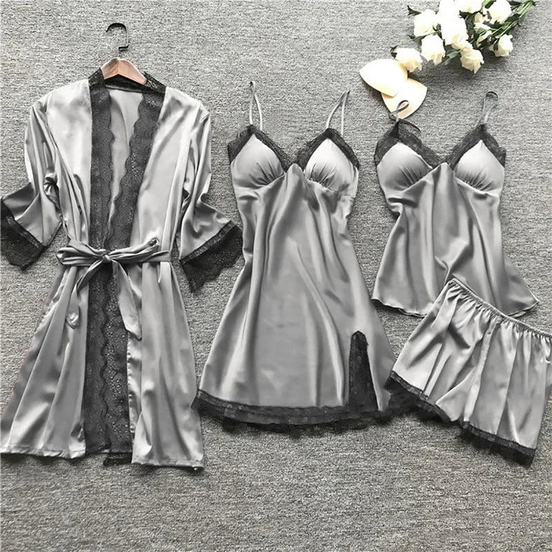 Zartes Damen Spitzen Pyjama Set für erholsamen Schlaf. Luxuriöse Nachtwäsche für pure Entspannung.