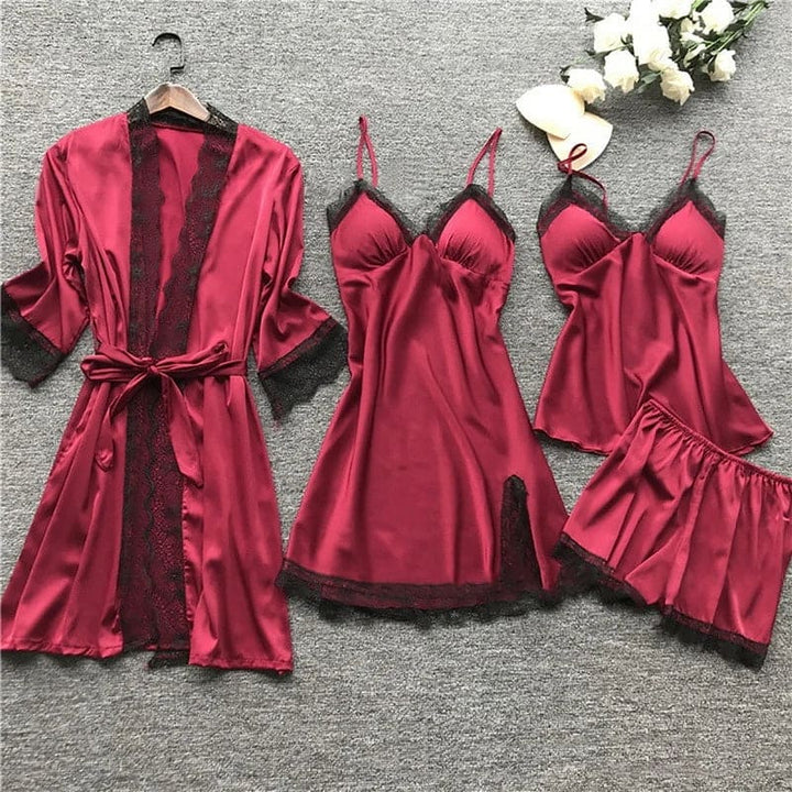 Damen Schlafanzug Set: Oberteil & Hose mit eleganter Spitze. Bequeme und stilvolle Nachtwäsche.