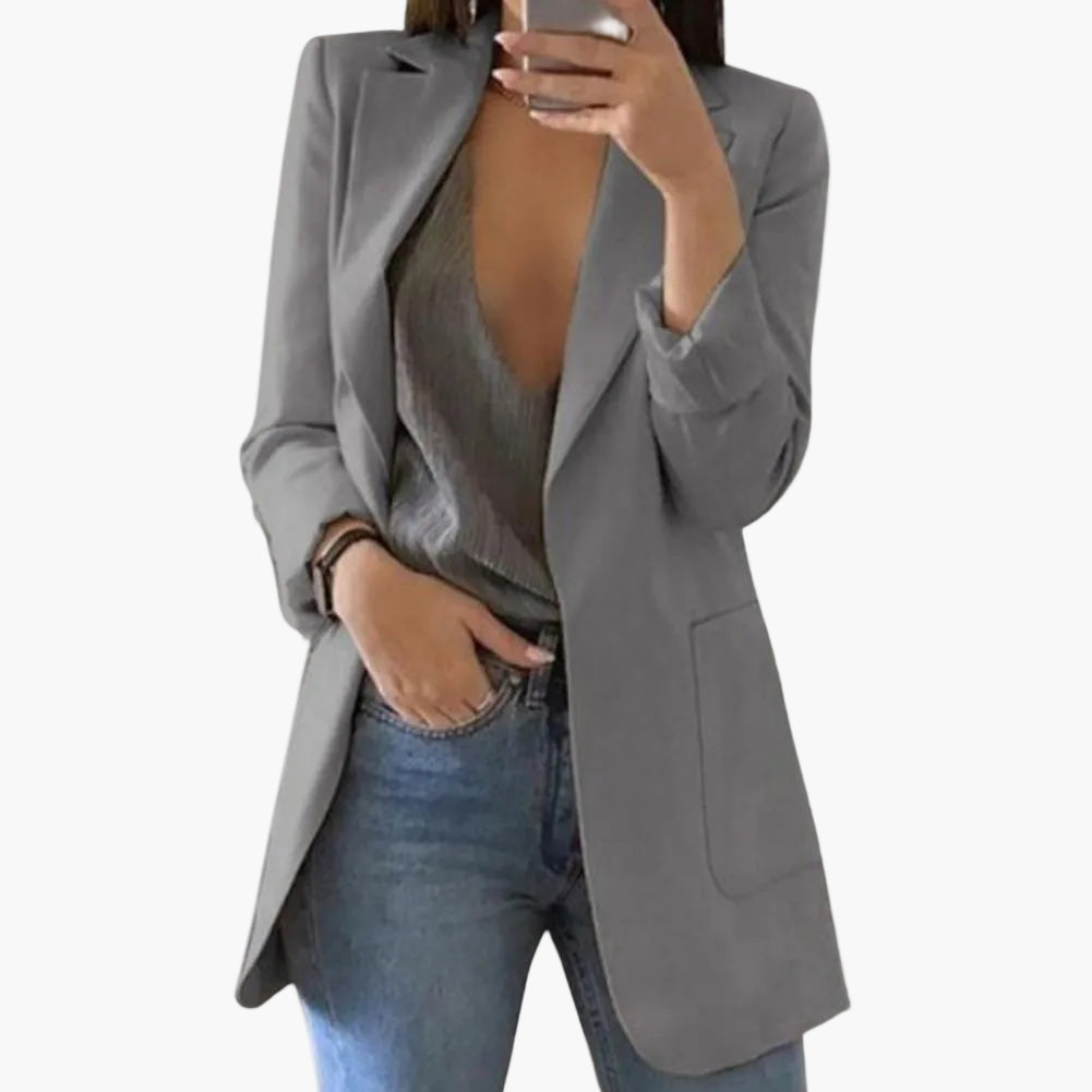 Vielseitiger langer offener Damen Blazer, perfekt für Business, Büro und stilvolle Freizeitoutfits.