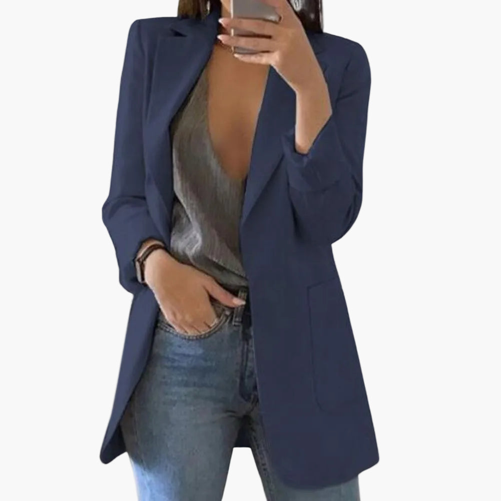 Moderner langer offener Damen Blazer, tailliert, für stilvolle Business-Looks und Freizeit das ganze Jahr.