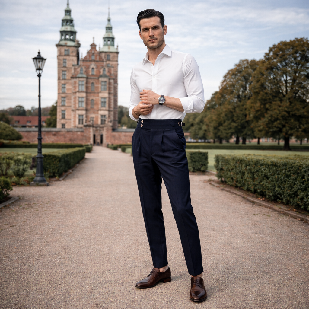 Gerades Bein der klassischen Herren Businesshose. Zeitloser Schnitt für Eleganz & Bewegungsfreiheit.