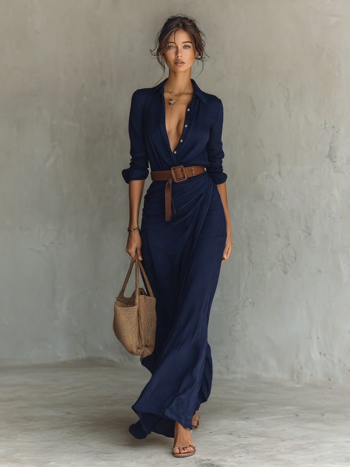 Klassisches elegantes Damen Hemdblusenkleid mit Gürtel, vielseitig für stilvolle Frühjahrs-Looks.