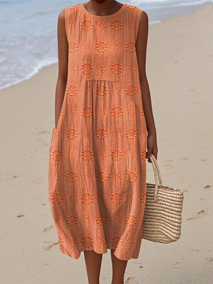 Leichtes Damen Sommerkleid 'Bella' mit Taschen. Bequemes, ärmelloses Midikleid für warme Sommertage.