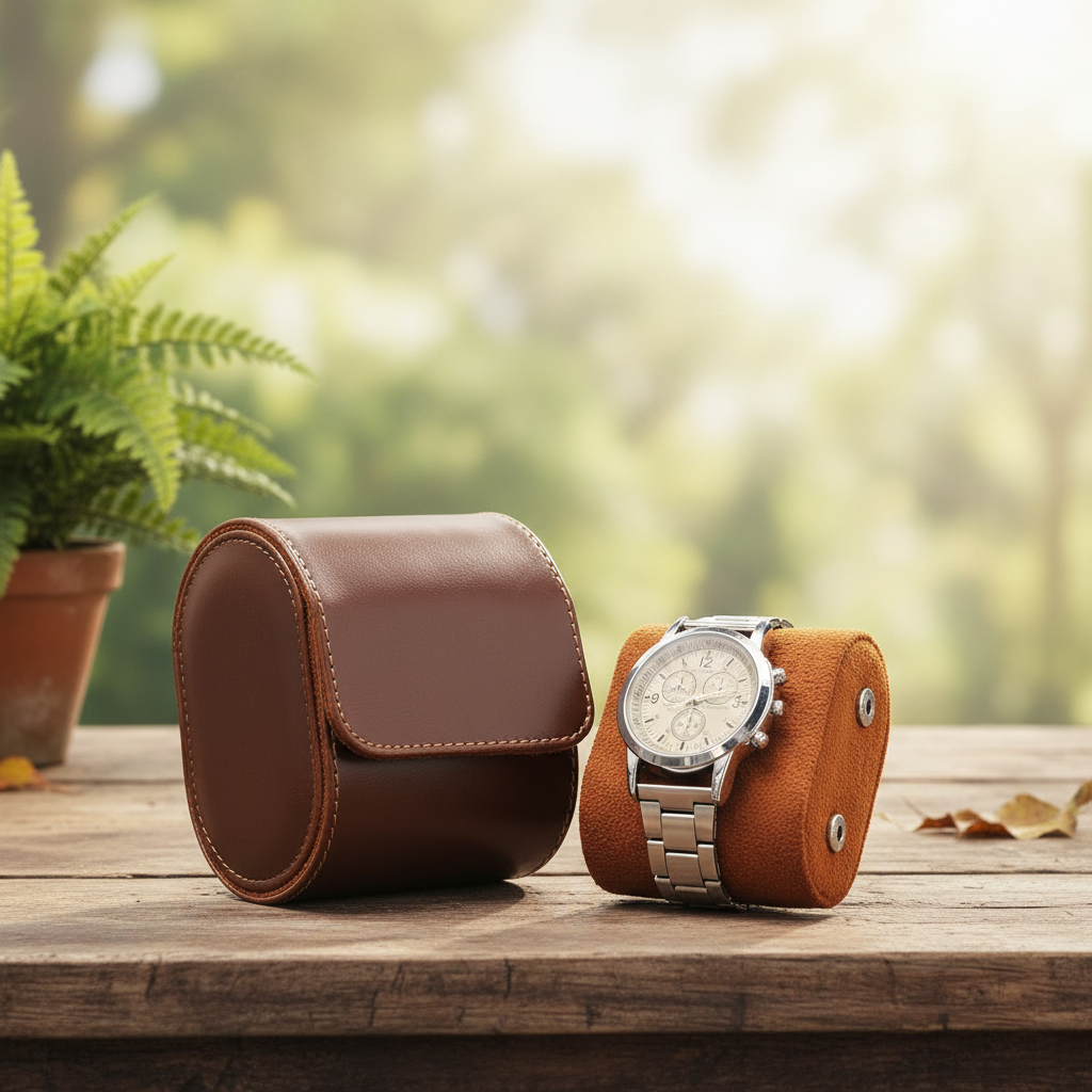 Hochwertiges Leder Uhrenetui in Braun, stilvolle Aufbewahrung für Ihre Armbanduhren und Accessoires.