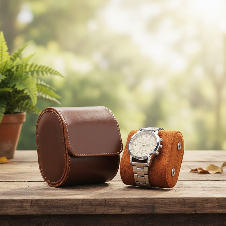 Hochwertiges Leder Uhrenetui in Braun, stilvolle Aufbewahrung für Ihre Armbanduhren und Accessoires.