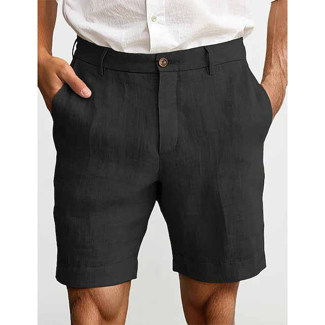 Detail der hochwertigen Verarbeitung der Herren Chino Shorts am Bund mit Knopf & Reißverschluss für optimalen Sitz.