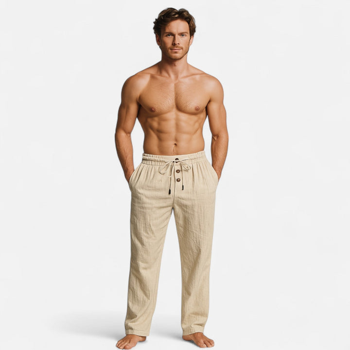 Stylische, leichte Herren Sommerhose Leinen-Optik mit Kordelzug; ideal für Urlaub, Strand & warme Tage.