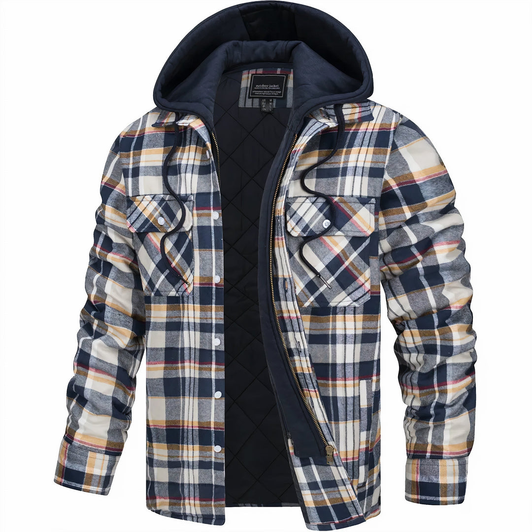 Herren Karierte Übergangsjacke mit Kapuze, warm gefüttert. Ideal für Herbst & Winter, lässiger Freizeit-Look.