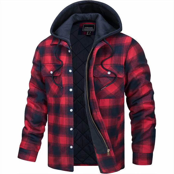 Stylische Herren Herbstjacke kariert, mit Kapuze. Warme Freizeitjacke für kühle Tage, perfekt für Outdoor-Aktivitäten.