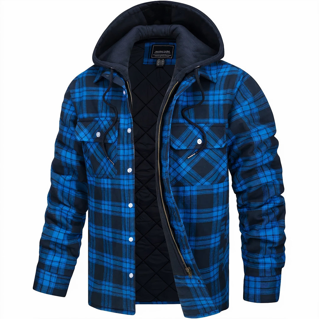 Karierte Herren Kapuzenjacke gefüttert, stylisch für Herbst & Winter. Lässige Outdoor-Freizeitjacke mit modernem Design.