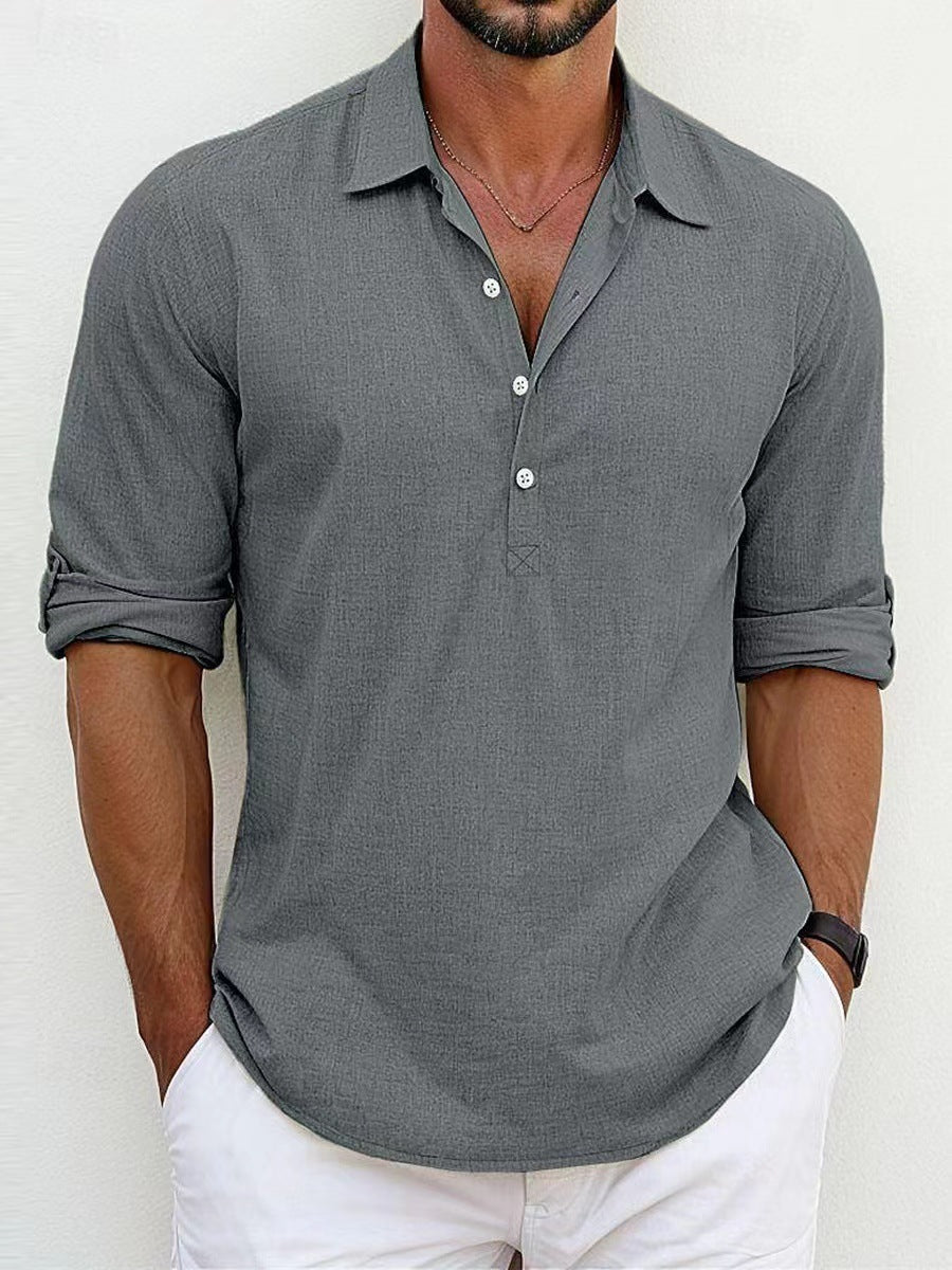 Elegantes Herrenhemd Küstenwind, langärmlig, für entspannten Freizeit-Stil. Perfektes Sommerhemd für Herrenmode.