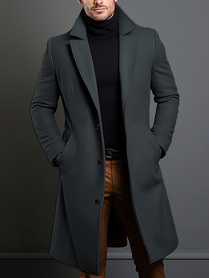 Russell Herren-Langmantel in Schwarz, Dunkelblau, Grau, Braun. Eleganter einreihiger Reversmantel.