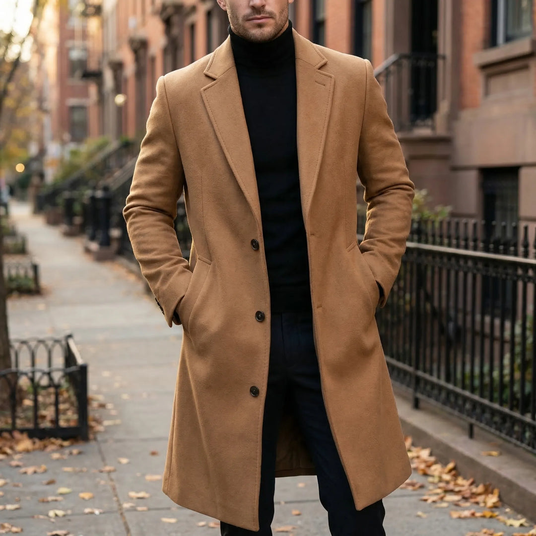 Herren Einreihiger Eleganter Mantel mit Revers, zeitloser Stil für Business & Freizeit.