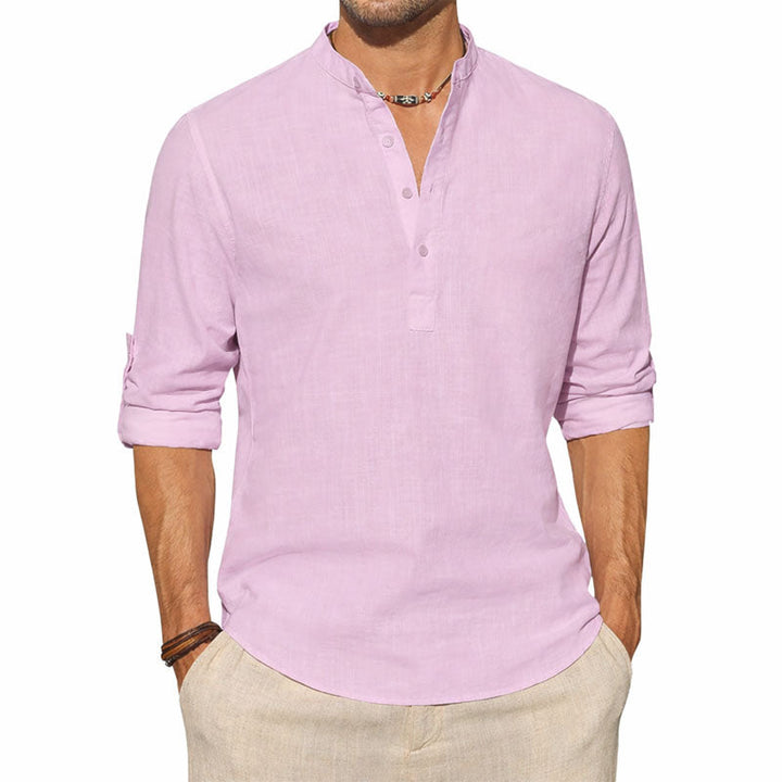 Herren Langarm-Henley-Shirt in minimalistischem Design. Bequemes Alltagsshirt mit geknöpftem Ausschnitt für Freizeit.