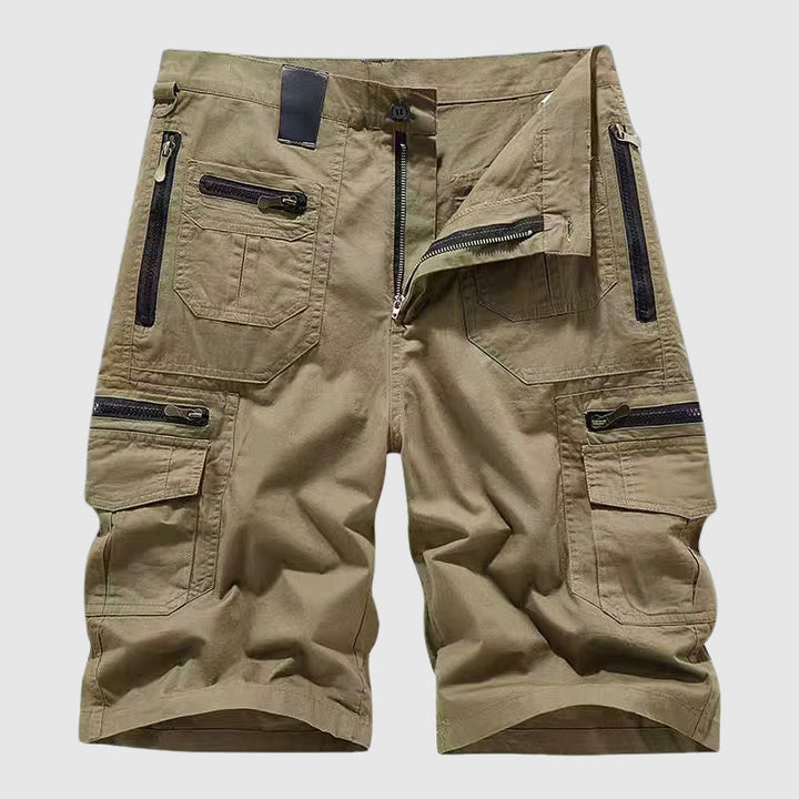 Taktische Herren Cargo Shorts in Grau mit flexibler Passform und mehreren Taschen, ideal für Outdoor-Aktivitäten.