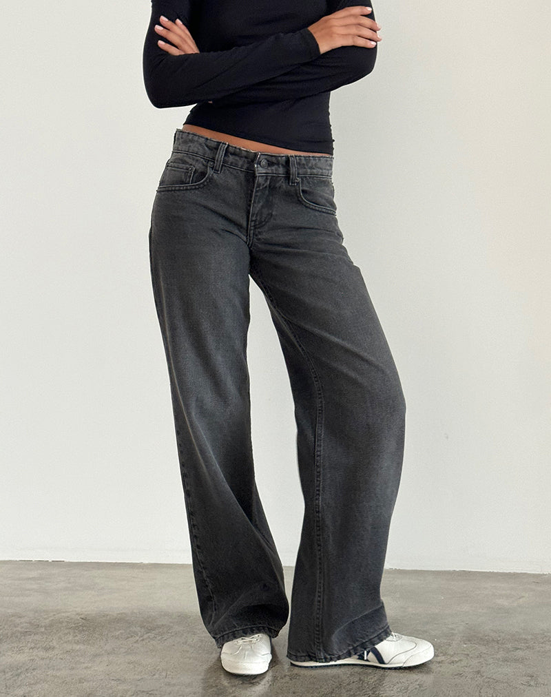 Damen Low Rise Parallel Jeans in Schwarz-Grau mit gerader Beinform, perfekt für Casual Damenmode.