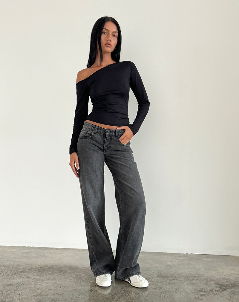 Schicke Damen Low Rise Jeans in Schwarz-Grau, mit modischer gerader Beinform, ideal für den Alltag.