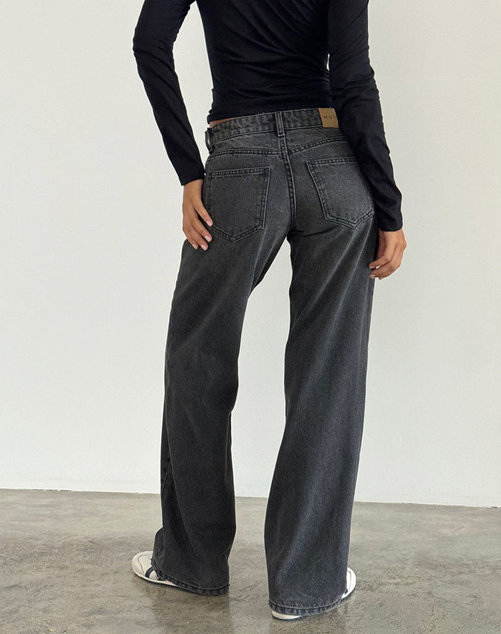 Schwarz-graue Damen Parallel Jeans mit Low Rise und geradem Bein, eine vielseitige Alltagsjeans.