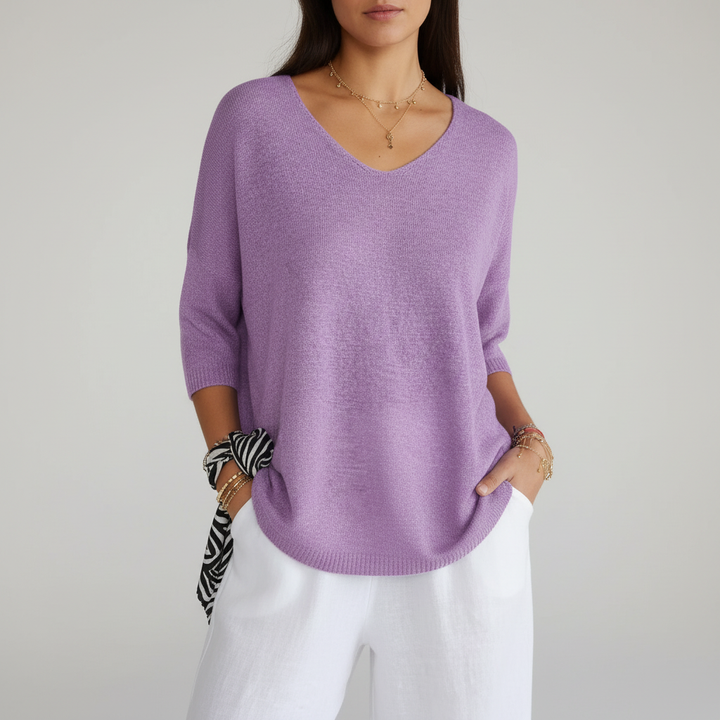 Trendiges Damen Sommermode V-Ausschnitt Top Sapphira, luftig & bequem, für einen stylischen Alltagslook.