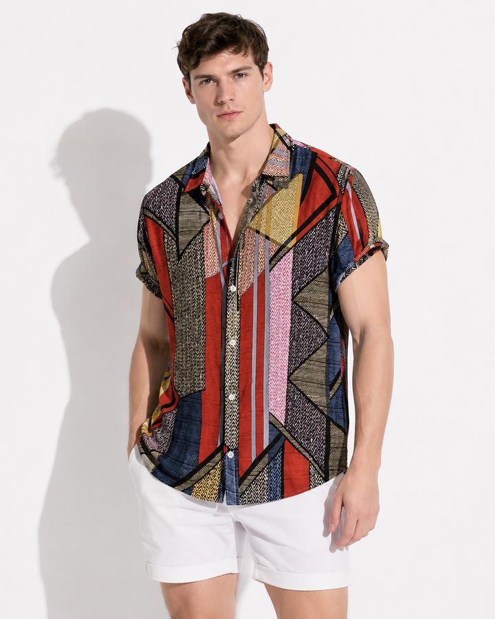 Stylisches Herren Kurzarmhemd Luftzeit, gemustert, ideal für Sommerurlaub & Strandmode.