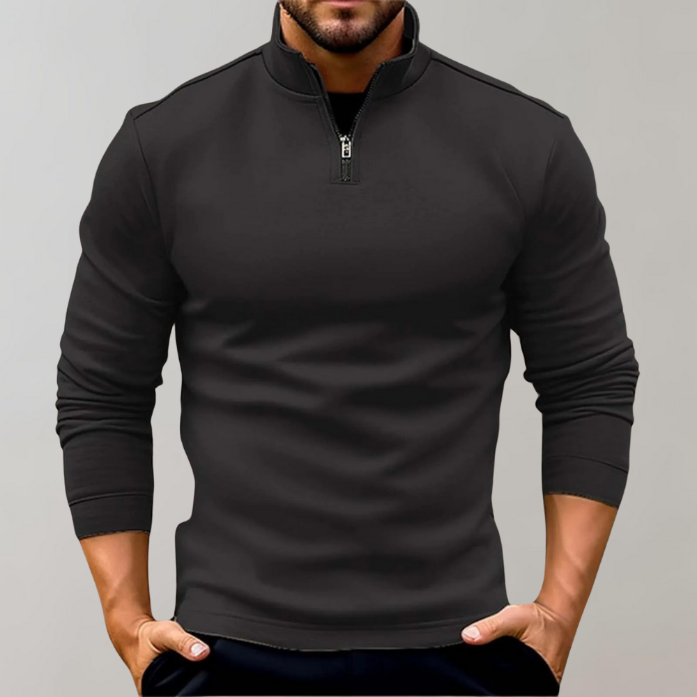 Eleganter Herren-Pullover mit Reißverschluss, marineblau, bequem für Herbst & Alltag. Ideal als Langarm-Oberteil.