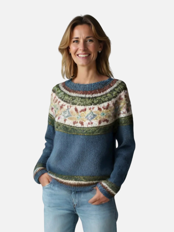 Damen Strickpullover, gemustert, Rundhals. Bequeme Herbst-Winter-Mode für die Freizeit.