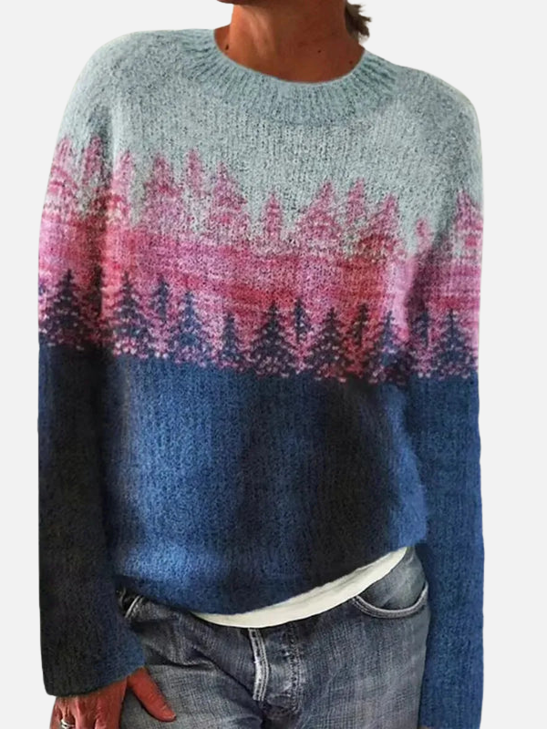 Eleganter Damen Winterpullover, gemustert. Rundhals-Strick in bequemem Freizeitstil.