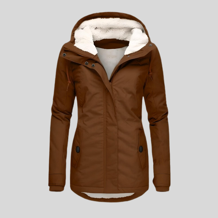 Stilvoller Damen Kapuzen-Wintermantel, lang & warm. Ideal als alltagstauglicher Outdoormantel oder für elegante Damenmode.