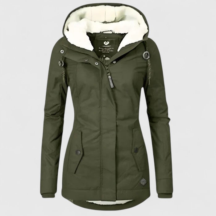 Damen Winterparka, wasserdicht & warm, mit Kapuze. Hochwertige Outdoorjacke für kalte Temperaturen.