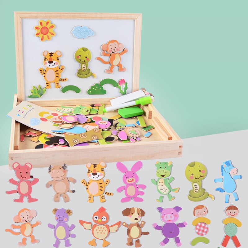 Pädagogisches Magnetspiel aus Massivholz, KreativBox für Kinder, Lernspiel und Zeichentafel in einem.