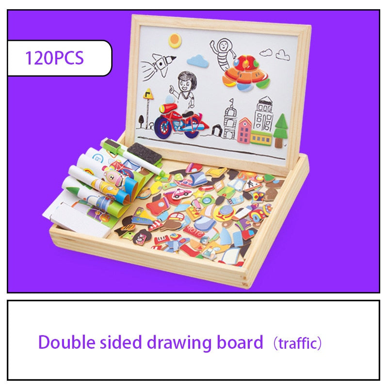 Vielseitige KreativBox: Holz-Magnetspiel mit Zeichentafel, pädagogisches Puzzle für clevere Kinder.