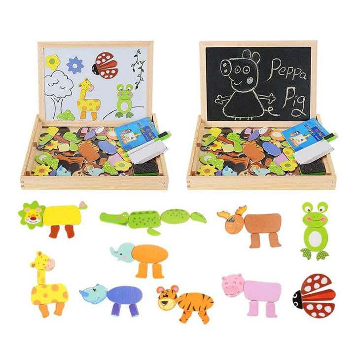 Magnetisches Lernspielzeug für Kinder: KreativBox aus Holz, inkl. Zeichentafel. Ideal für Vorschule.