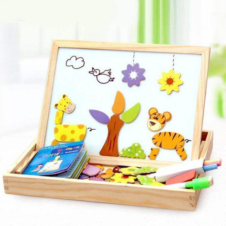 KreativBox Magnetspiel, hochwertiges Holzspielzeug für Kinder, mit magnetischen Formen & Zeichentafel.