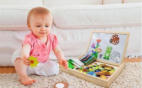 Geschenkidee: KreativBox Holz-Magnetspiel für Kinder, doppelseitige Zeichentafel fördert spielerisch.