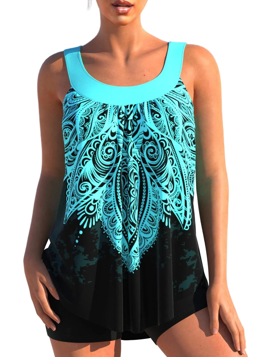 Stilvolles Damen Tankini Set mit figurfreundlicher hoher Taille und modernem Oberteil für den Sommer.