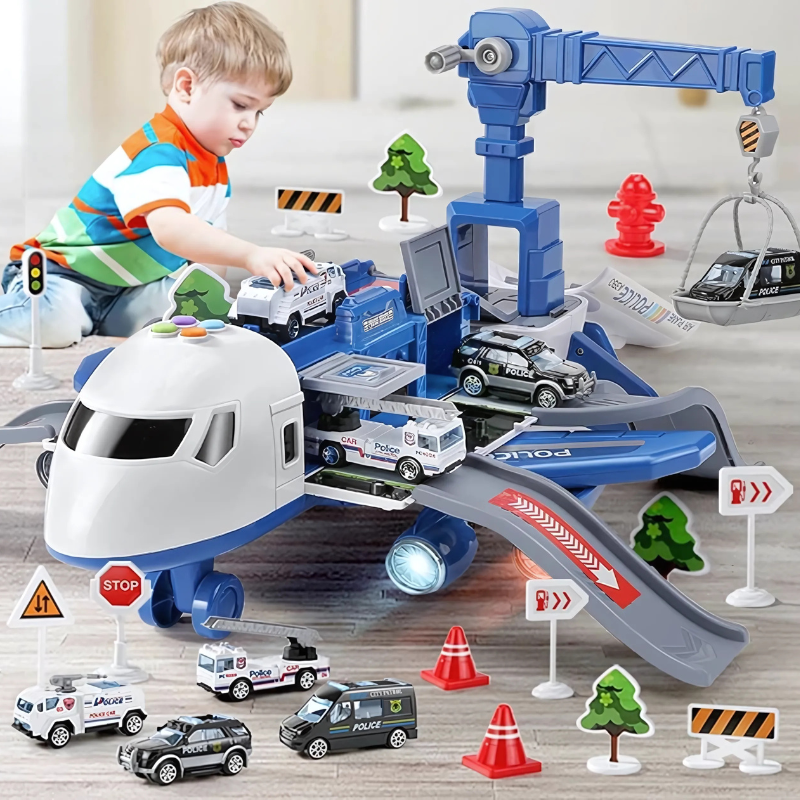 Kind spielt freudig mit dem interaktiven Flugzeugspielzeug. Fördert Kreativität und stundenlangen Spielspaß.