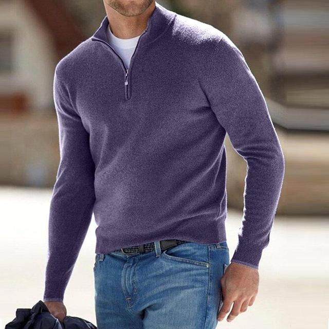 Stylischer Langarm-Herrenpullover mit V-Ausschnitt & Reißverschluss, eine elegante Ergänzung für jede Garderobe.
