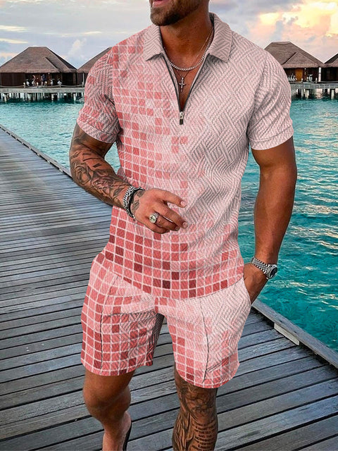 Herren Zweiteiler Sommer Set: Stylisches T-Shirt & bequeme Shorts für heiße Tage.