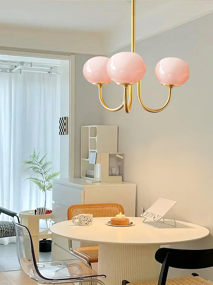Moderne Gold Deckenlampe AuroraLux, LED Kronleuchter mit runden Gläsern.