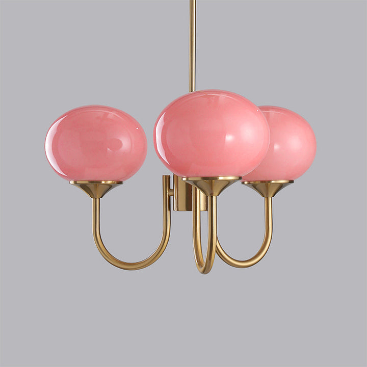 Roségold-Kronleuchter, 5-flammig, mit klaren Glas-Schirmen; ideale Deckenbeleuchtung.