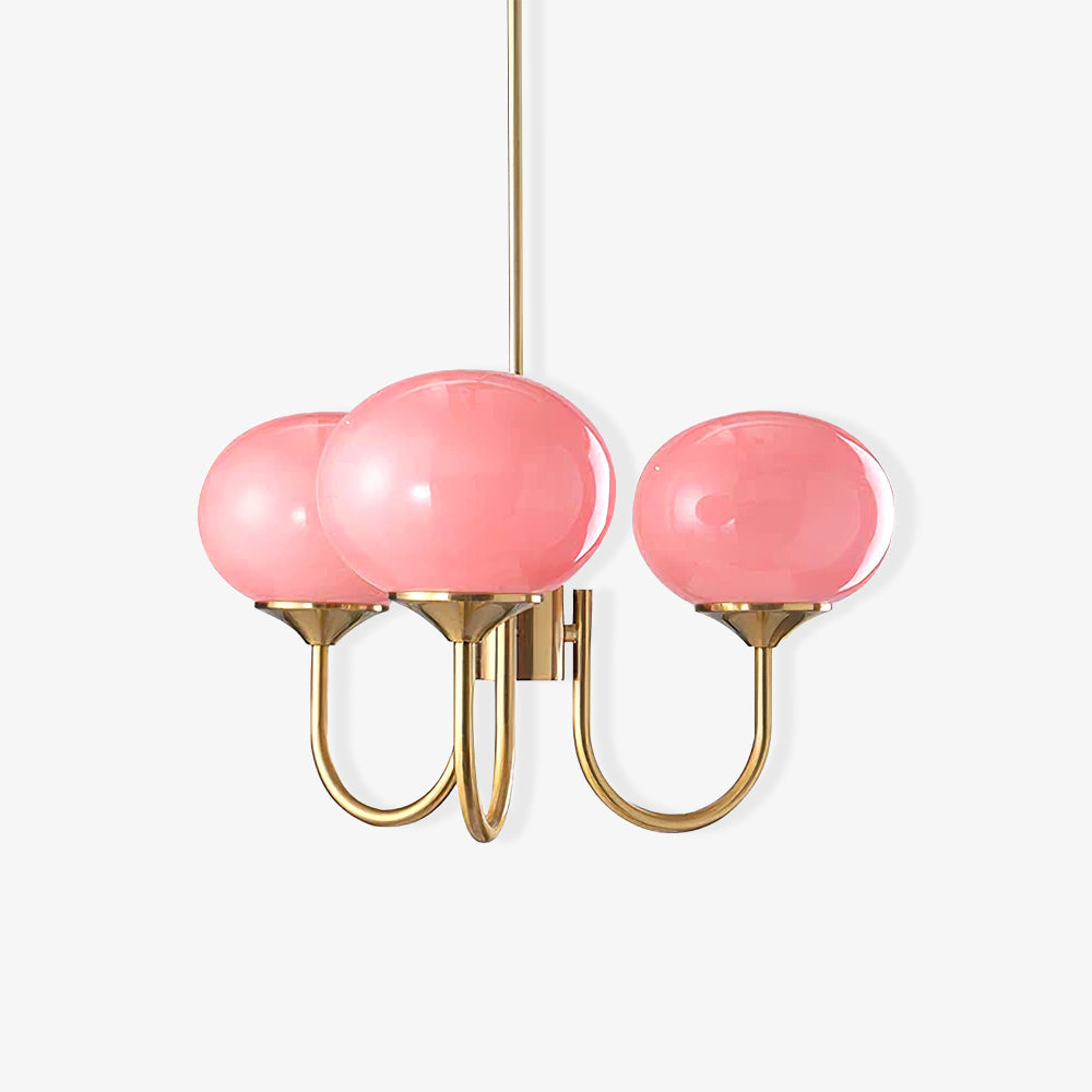 Zeitgenössischer Chrom-Kronleuchter mit transparenten Glas-Kugeln; offenes und luftiges Design.