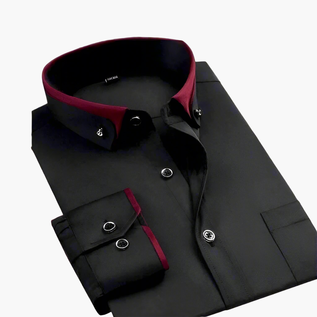 Klassisches Herren-Langarmhemd in Schwarz mit Kontrastkragen, elegant für Business & Freizeit.