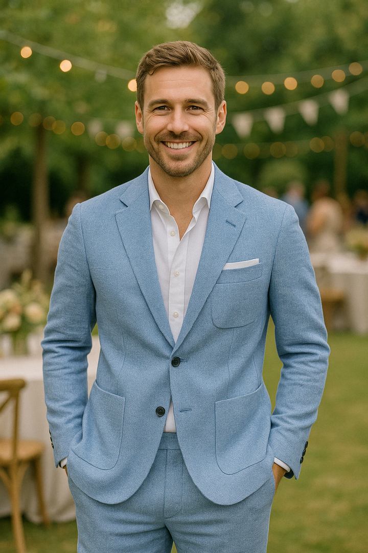 Anzugset für Herren: Zweiteiliger, eleganter Sommeranzug, ideal für Business und Events bei angenehmer Wärme.
