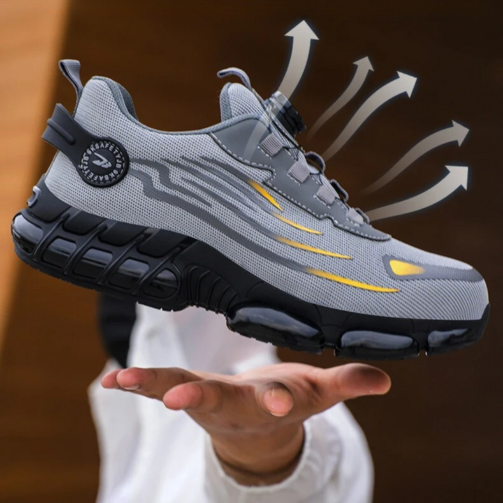 Schwarze/graue Herren Schutzschuhe mit Stahlkappe & rutschfester Sohle für maximale Sicherheit am Arbeitsplatz.