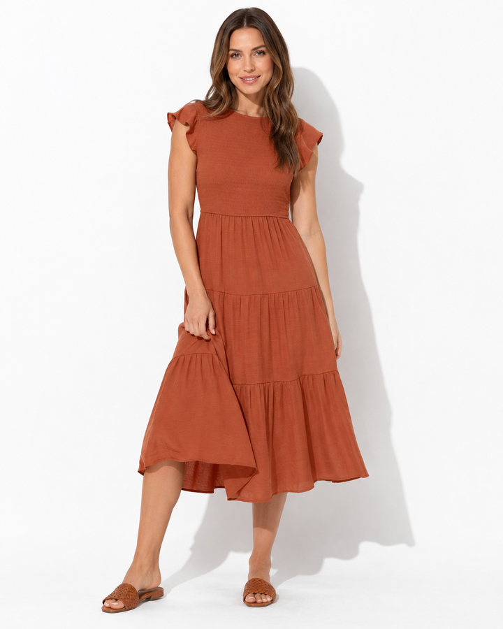 Modisches, bauchbedeckendes Damenkleid in elegantem Design. Perfektes Sommerkleid für Freizeit und Komfort.