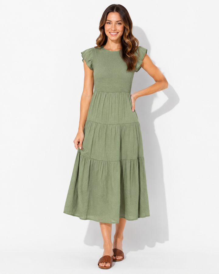 Komfortables, figurumspielendes Damenkleid. Das bauchbedeckende Sommerkleid bietet Eleganz und vielseitigen Stil.