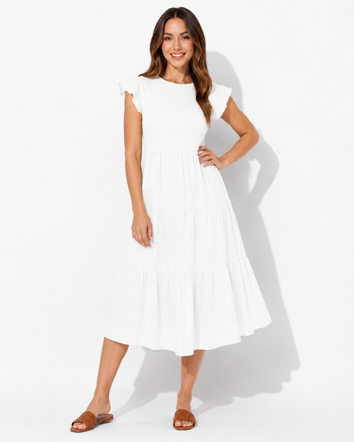 Komfortables, modisches Sommerkleid für Damen. Figurumspielend und bauchbedeckend für Eleganz und Freiheit.