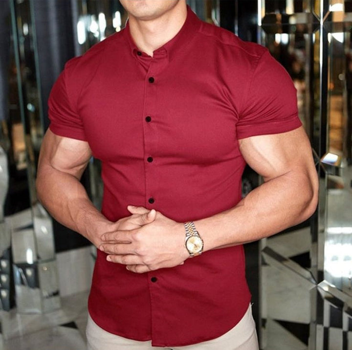 Männermode: Komfortables Slim Fit Stretch Kurzarmhemd Luca, perfekt für stilvolle Anlässe.