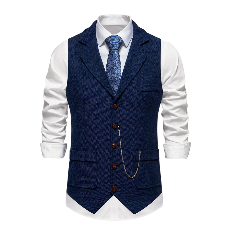 Stilvolle Herren Hahnentritt Weste mit feinem Kettendetail, ideal für Business & Casual.